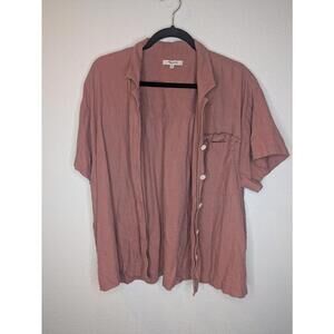 Madewell Linen‑Blend Short Sleeve Button‑Up Shirt Mauve Women’s XL